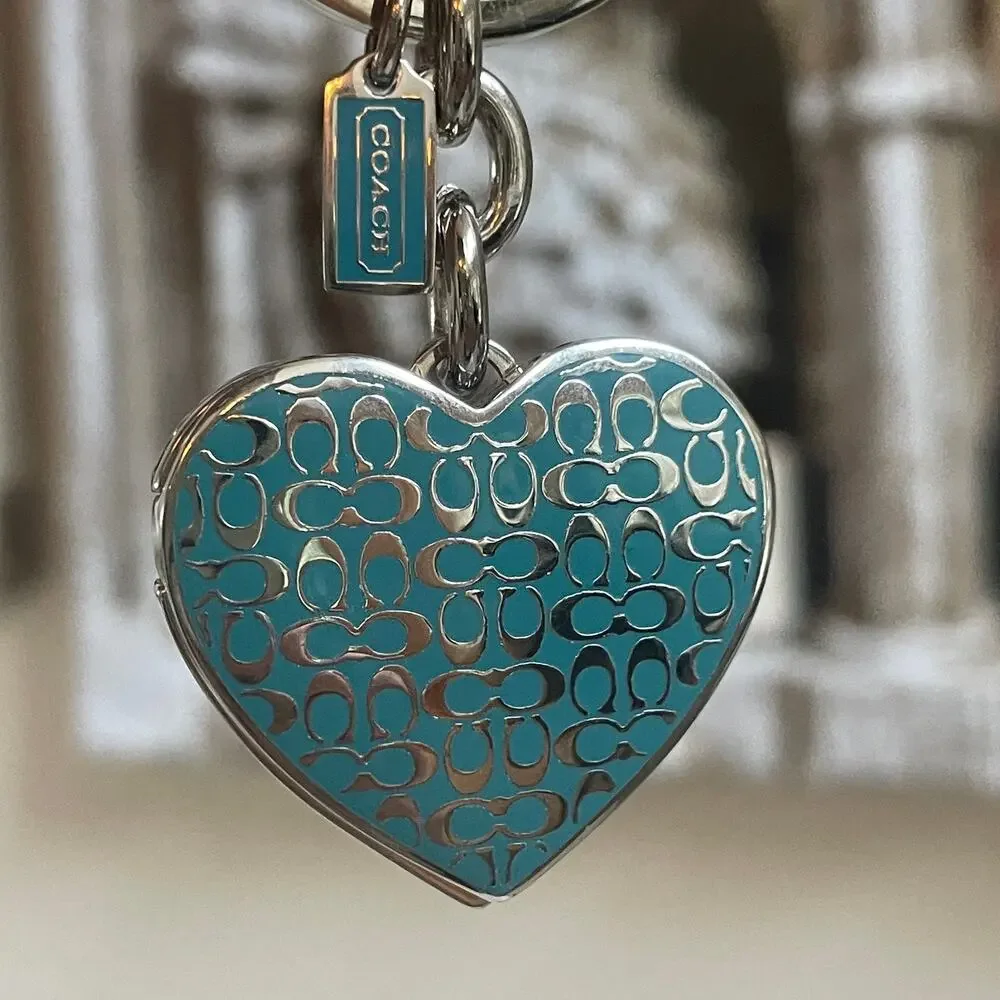 Rare Coach Turquoise Heart Photo Locket | Signature C Keychain Bag Charm Y2K